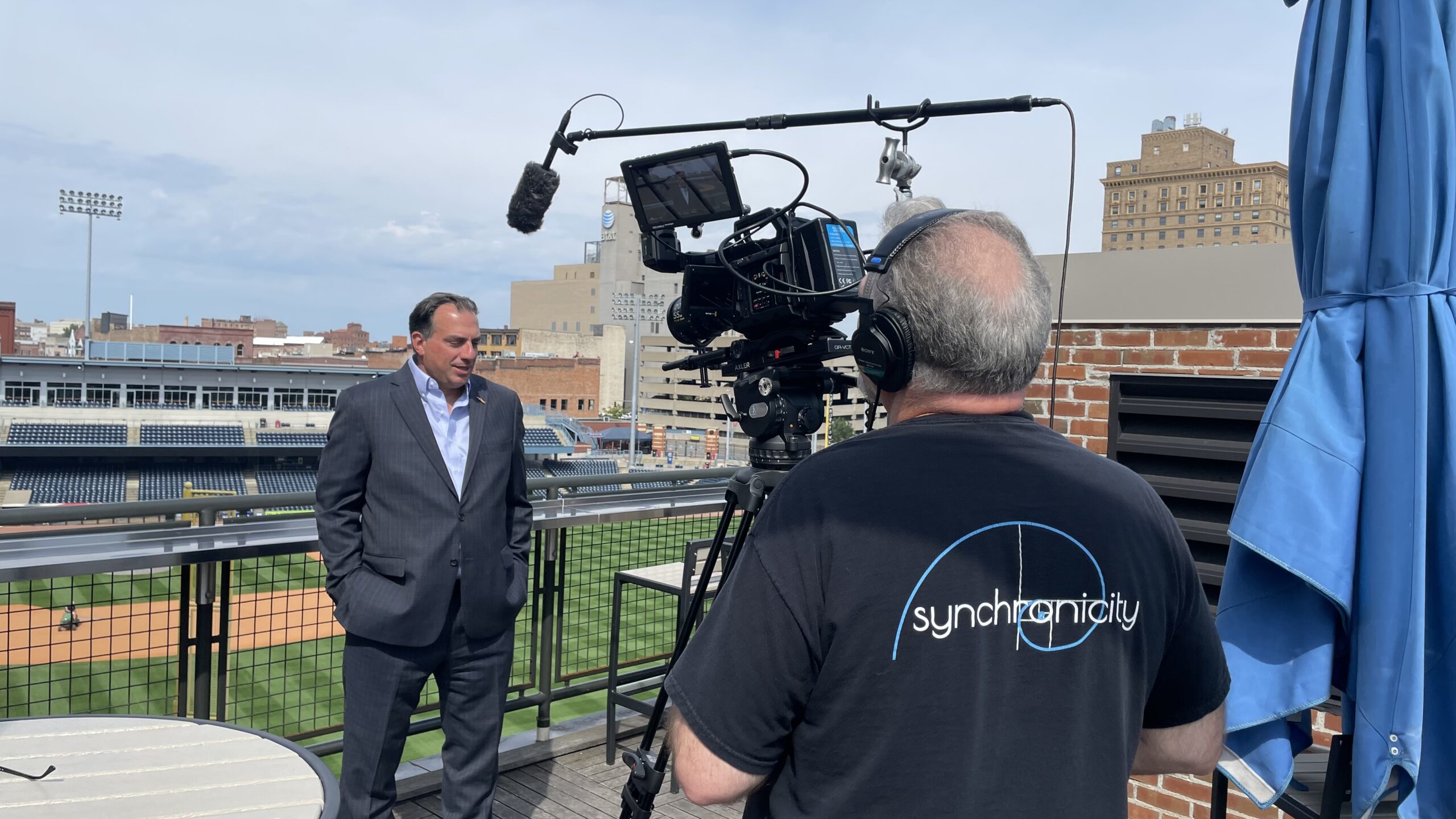 Dave Filming Man Being Interviewed at Fifth Third Field